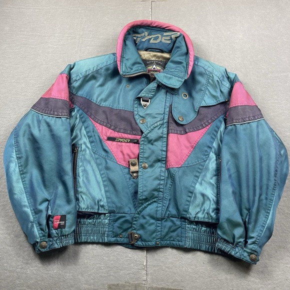 Vintage Spyder Ski Jacket Mens Medium Green Colorblock Full Zip Web Lined Puffer